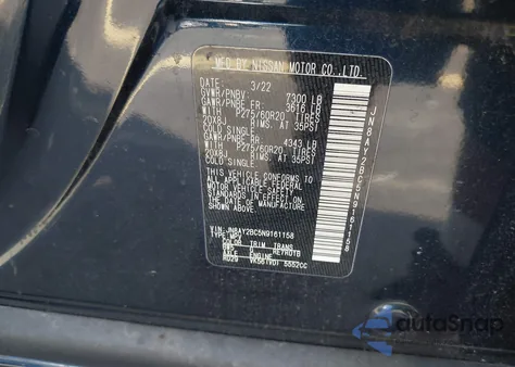 2022 Nissan Armada Sl 2Wd из США, поврежденный, VIN JN8AY2BC5N9161158